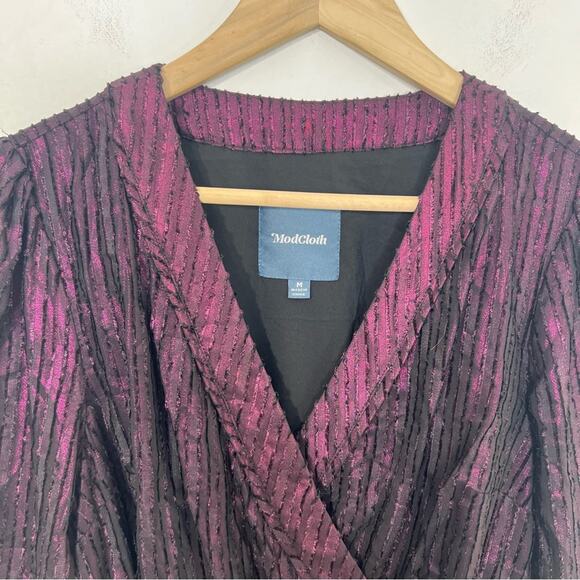 ModCloth Your Time To Shine Purple Metallic Faux Wrap Dress Size Medium - Picture 5 of 15
